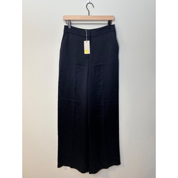 NEW Boden Wide-Leg Satin High-Rise Navy Blue Pockets Trousers Pants Women's 10 - Picture 4 of 15